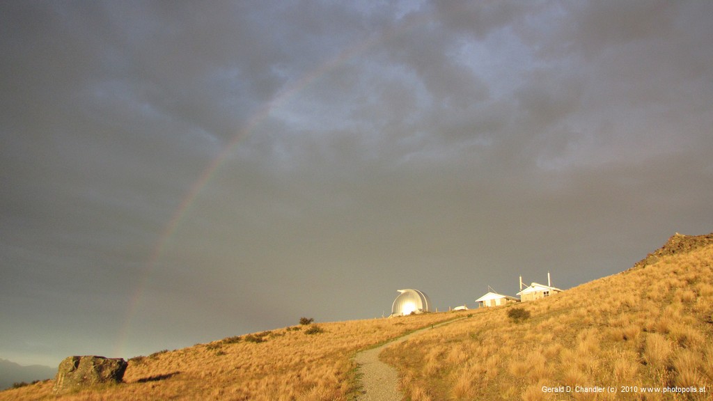 Mt John Observatory under rainbow
